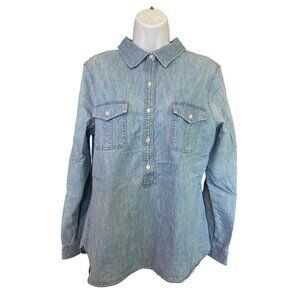 Talbots Denim Chambray Shirt M Button Front Long Sleeve Y2K Western Cottage